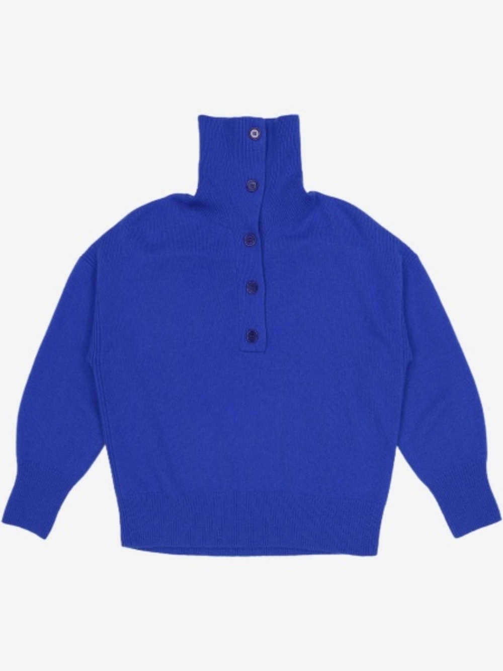 COS Blue Button-Front Turtleneck Cashmere Sweater